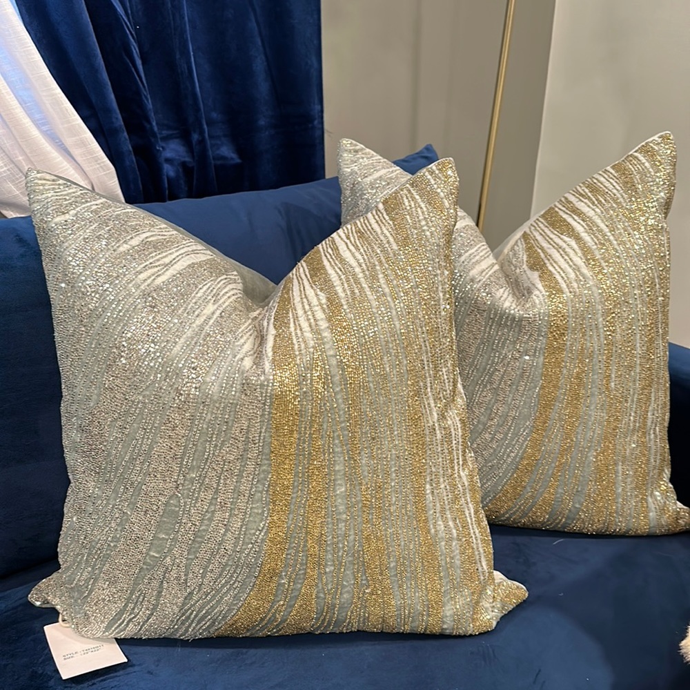Holiday Christmas Callisto Home Beaded Pillows set of 2